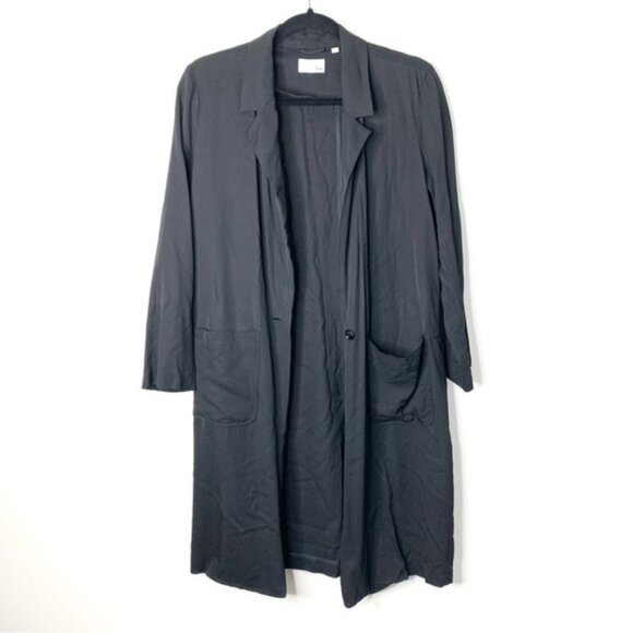 Aritzia Wilfred Free Long Blazer Trench Coat Jacket Lightweight Black Satin S - Picture 2 of 13